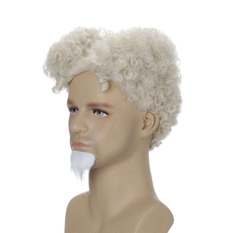 QACCF Mens Short Curly Light Blonde Halloween Costume Wig with goatee (Light Blonde) - Image 3